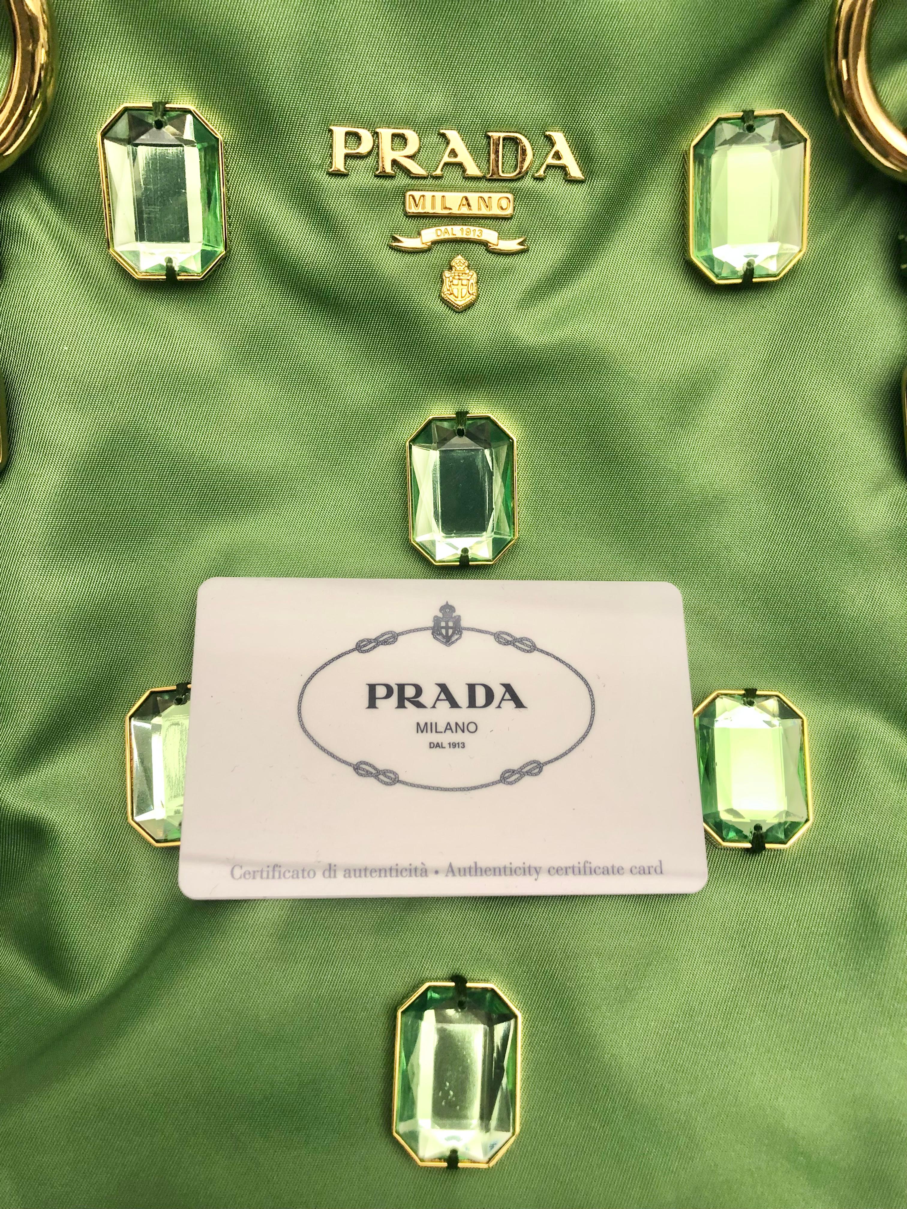Prada Green Tessuto Pietre Jewelled Nylon Tote Bag In Good Condition In Sheung Wan, HK