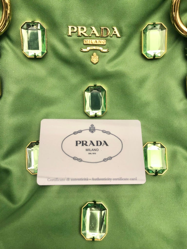 Prada Green Tessuto Pietre Jewelled Nylon Tote Bag For Sale at 1stDibs