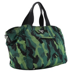 Prada Green Tessuto Print Camouflage Convertible Large Pocket Tote Bag