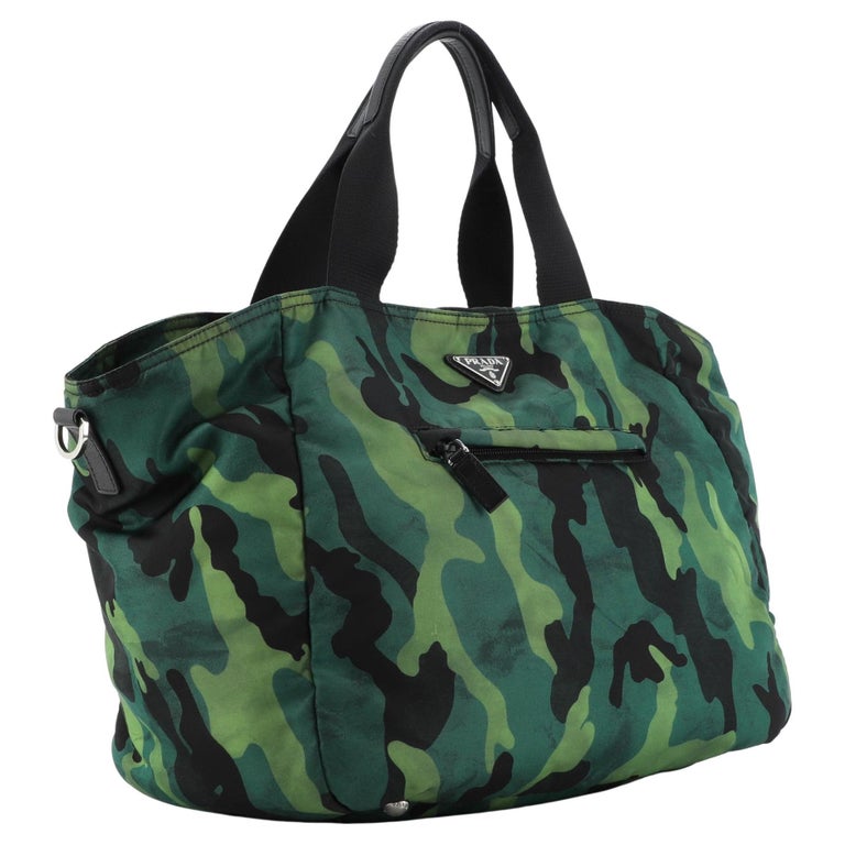 Prada Green Tessuto Print Camouflage Convertible Large Pocket Tote Bag For  Sale at 1stDibs