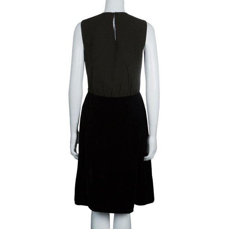 Prada Green Tweed-Velvet Embellished Dress M For Sale at 1stDibs