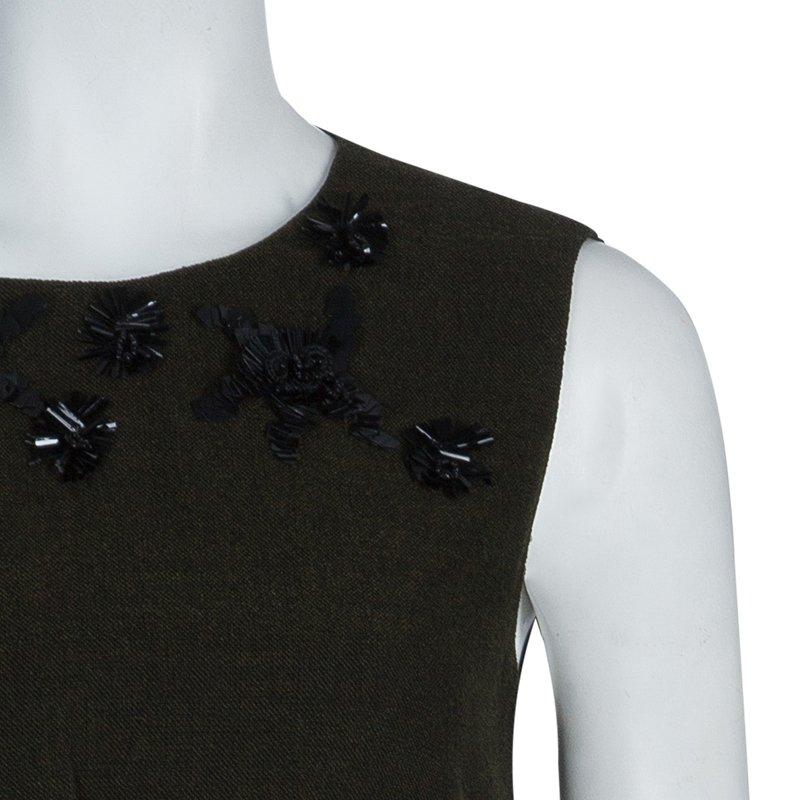Black Prada Green Tweed-Velvet Embellished Dress M