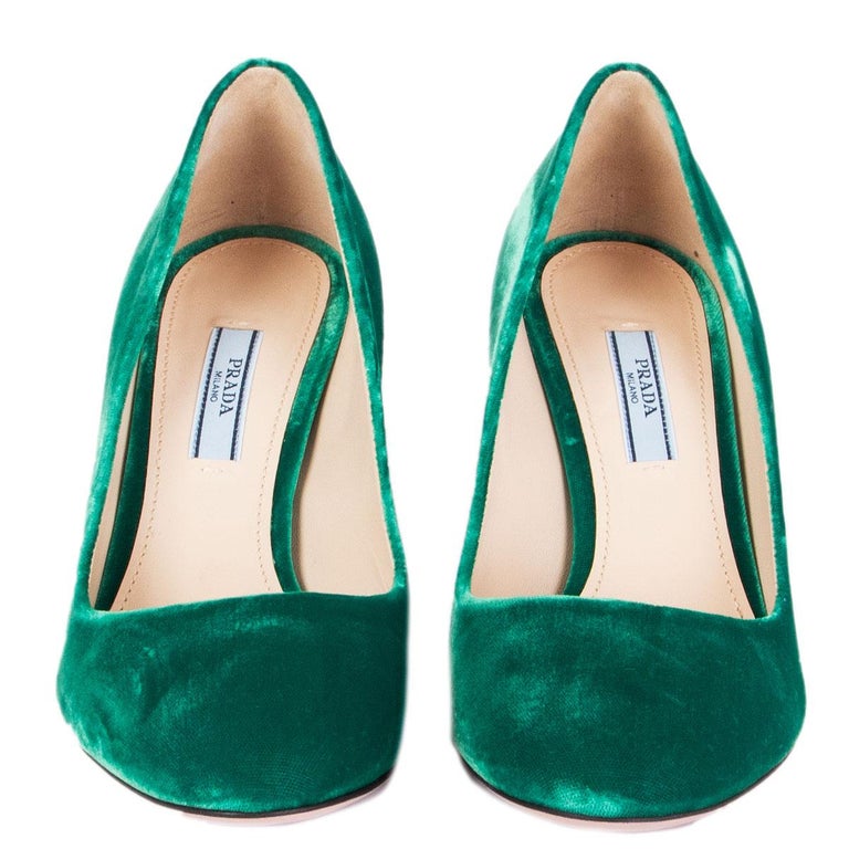 PRADA green VELVET BLOCK HEEL Pumps Shoes 38 at 1stDibs | prada green ...