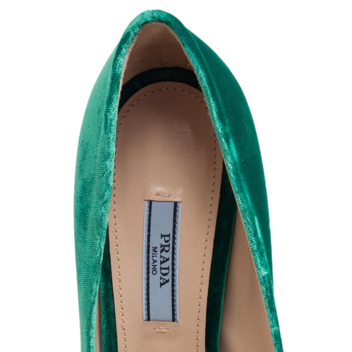 Green PRADA green VELVET BLOCK HEEL Pumps Shoes 38