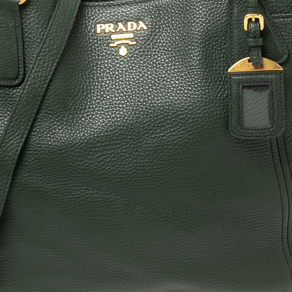 Women's Prada Green Vitello Daino Leather Sacca 2 Manici Tote