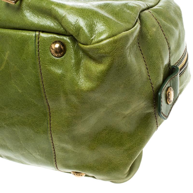 Prada Green Vitello Shine Leather Bowler Bag 2