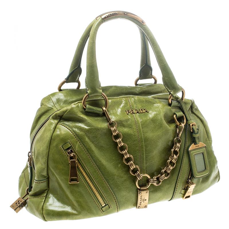 Prada Green Vitello Shine Leather Bowler Bag 2