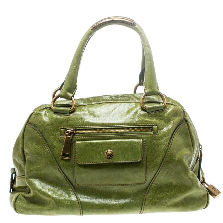 Prada Green Vitello Shine Leather Bowler Bag For Sale at 1stDibs