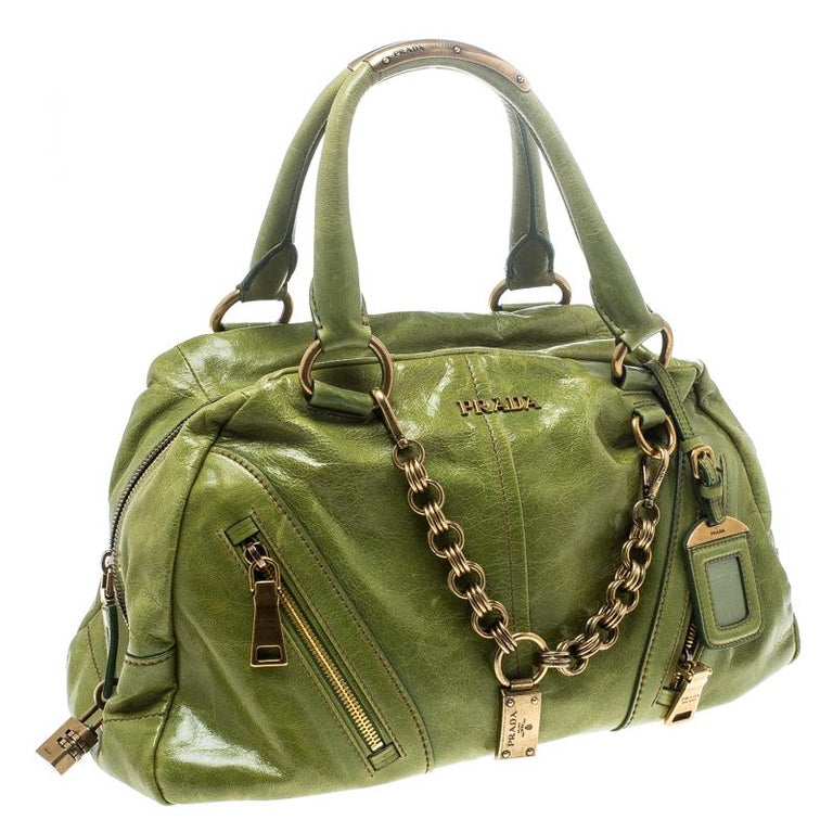Prada Green Vitello Shine Leather Bowler Bag For Sale at 1stDibs