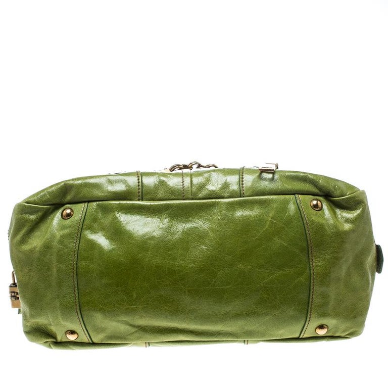 Prada Green Vitello Shine Leather Bowler Bag For Sale at 1stDibs