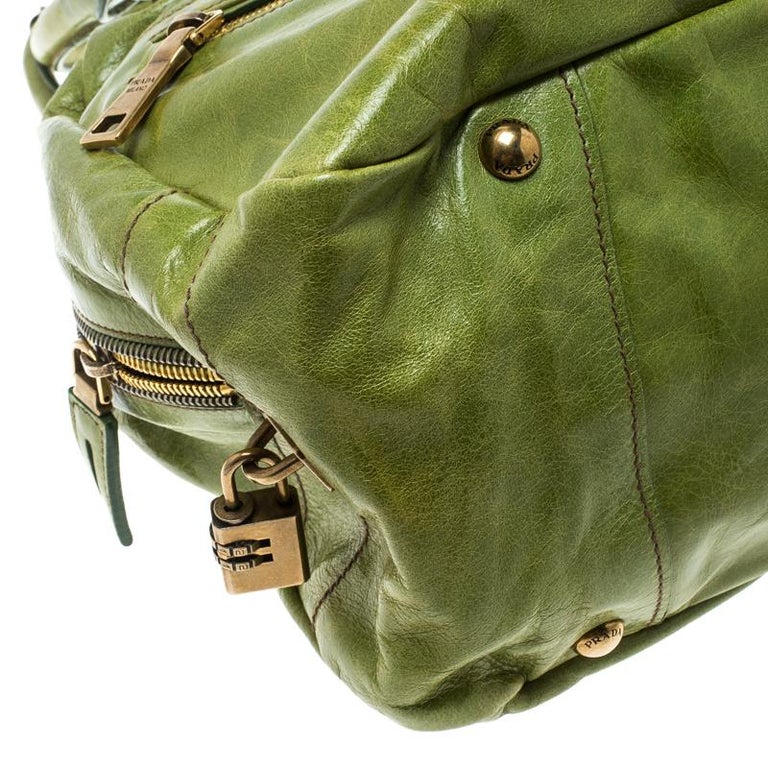 Prada Green Vitello Shine Leather Bowler Bag For Sale at 1stDibs