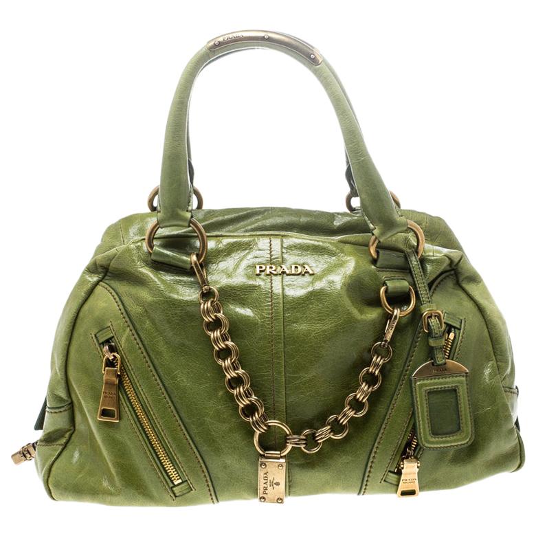 Prada Green Vitello Shine Leather Bowler Bag at 1stDibs | tumi messenger bag