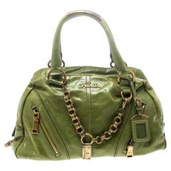 Prada Green Vitello Shine Leather Bowler Bag
