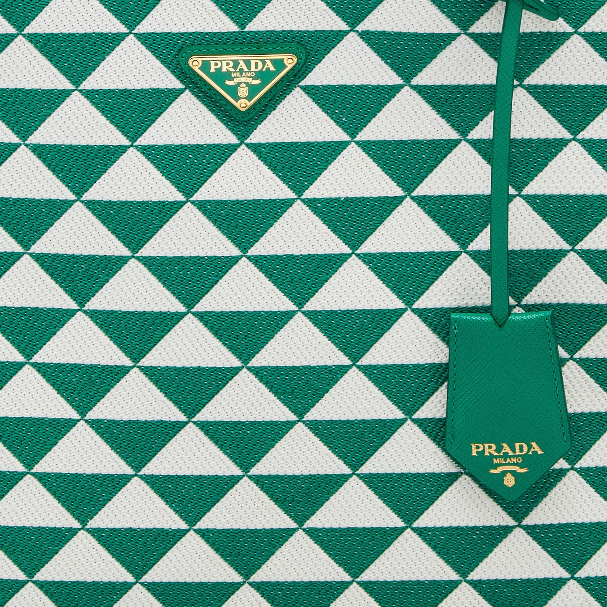 Prada Green/White Fabric Large Symbole Tote In New Condition In Dubai, Al Qouz 2