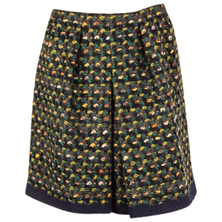 PRADA green wool BOUCLE BOX PLEAT Short Skirt 38 XS
