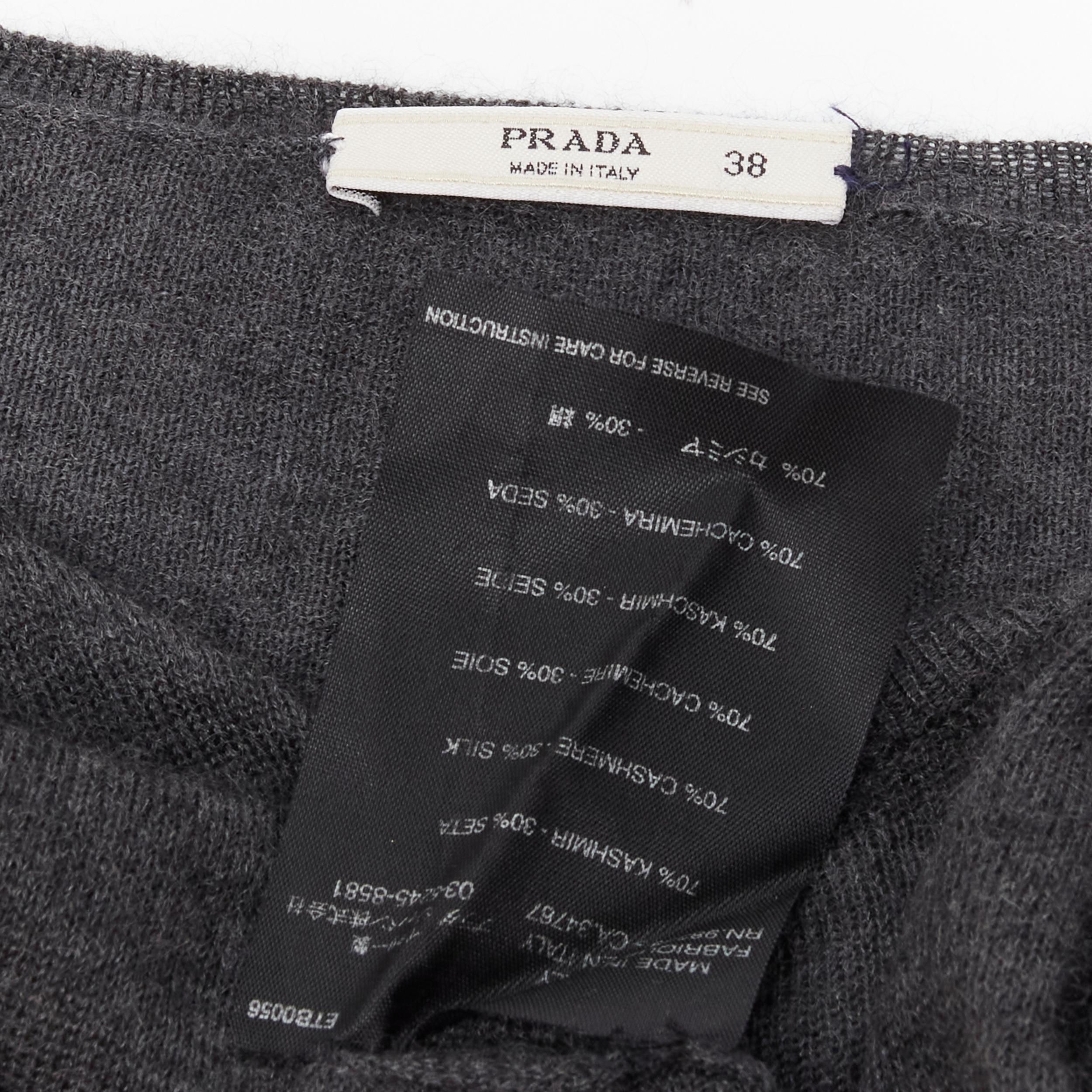PRADA grey 70% cashmere 30% silk knit 3/4 sleeve sweater pullover IT38 XS 4