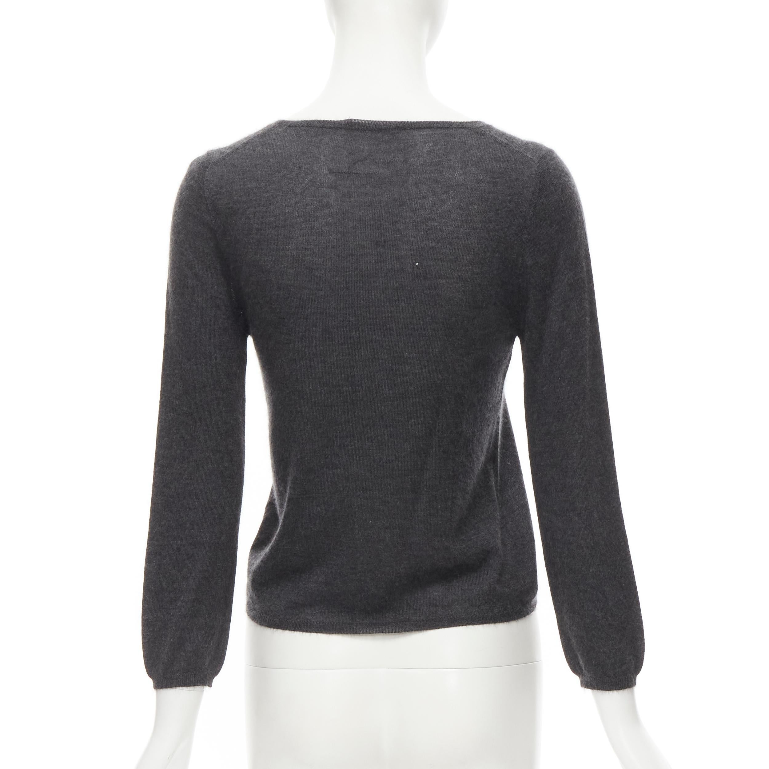 Black PRADA grey 70% cashmere 30% silk knit 3/4 sleeve sweater pullover IT38 XS