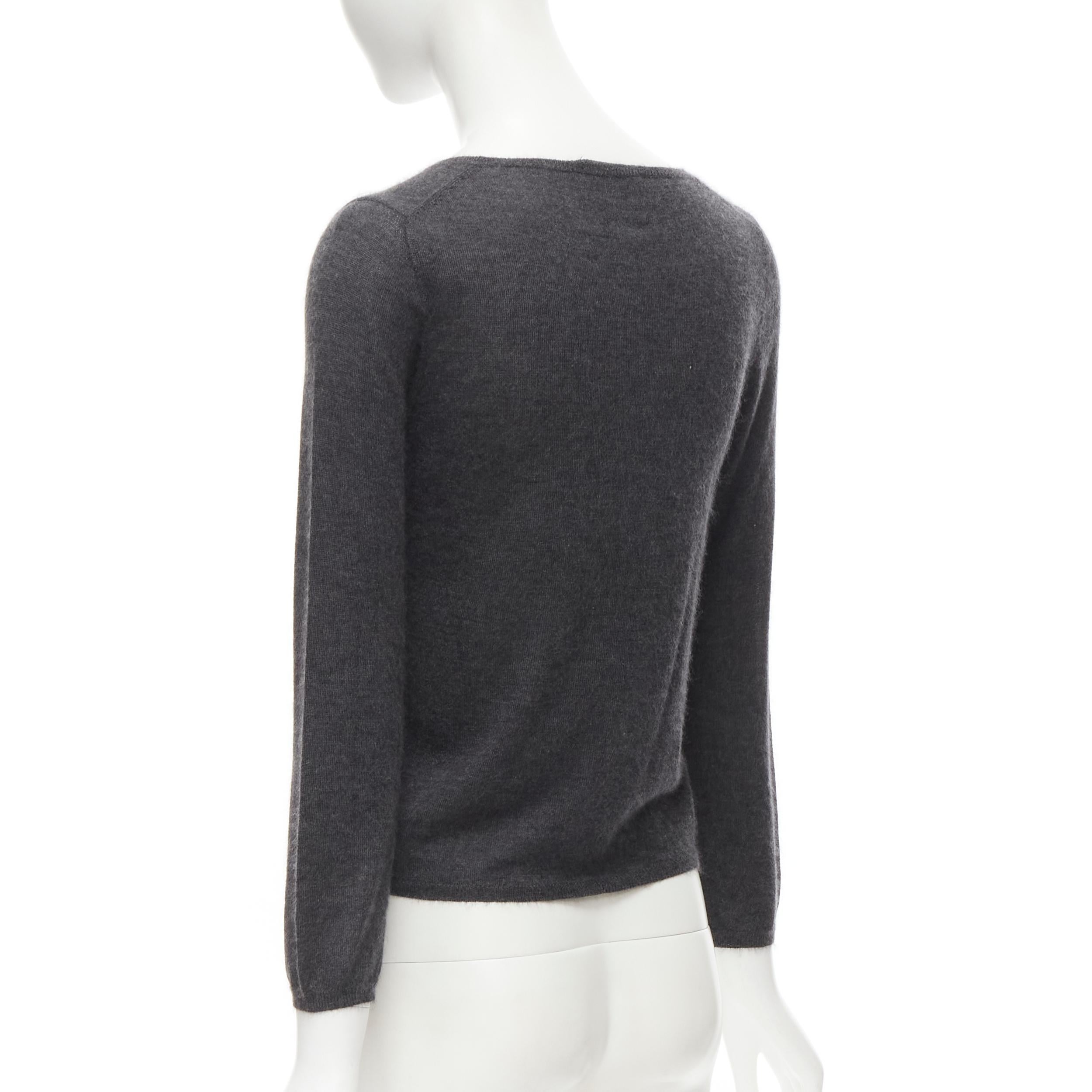 PRADA grey 70% cashmere 30% silk knit 3/4 sleeve sweater pullover IT38 XS In Excellent Condition In Hong Kong, NT