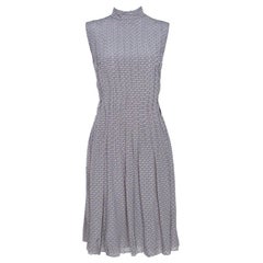 Prada Grey and Mauve Geometric Printed Silk Pleated Dress M