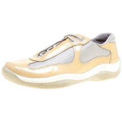 Prada Grey/Beige Mesh and Patent Leather Carrie Lace Up Sneakers Size 36