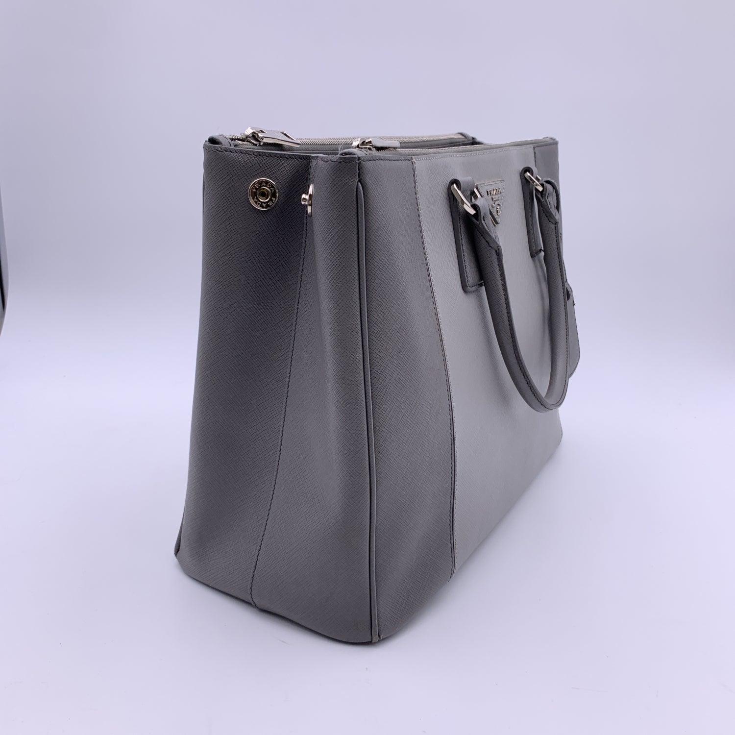 Prada Grey Bicolor Saffiano Leather Galleria Tote Satchel Bag 2
