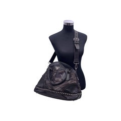 Prada Grey Black Camouflage Nylon 2 Way Studded Handbag
