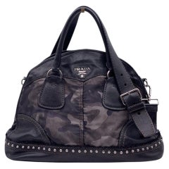 Prada Grey Black Camouflage Nylon 2 Way Studded Handbag