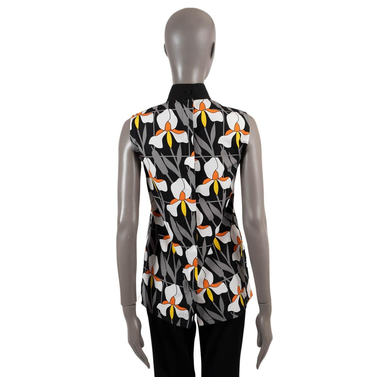 PRADA Graues & schwarzes Baumwollhemd 2020 FLORAL SLEEVELESS Bluse Shirt 38 XS (Schwarz) im Angebot