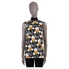 PRADA grey & black cotton 2020 FLORAL SLEEVELESS Blouse Shirt 38 XS