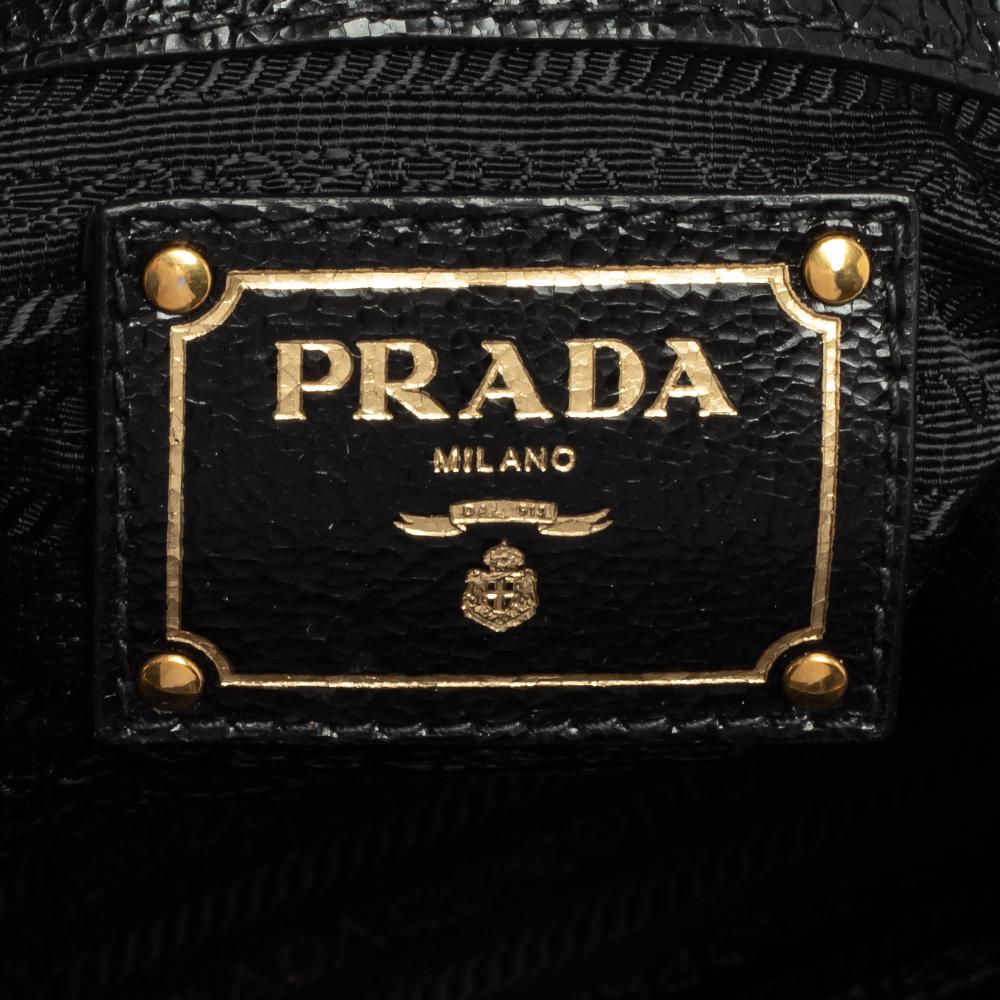 Prada Grey/Black Crinkle Leather Studded Front Pocket Tote 3