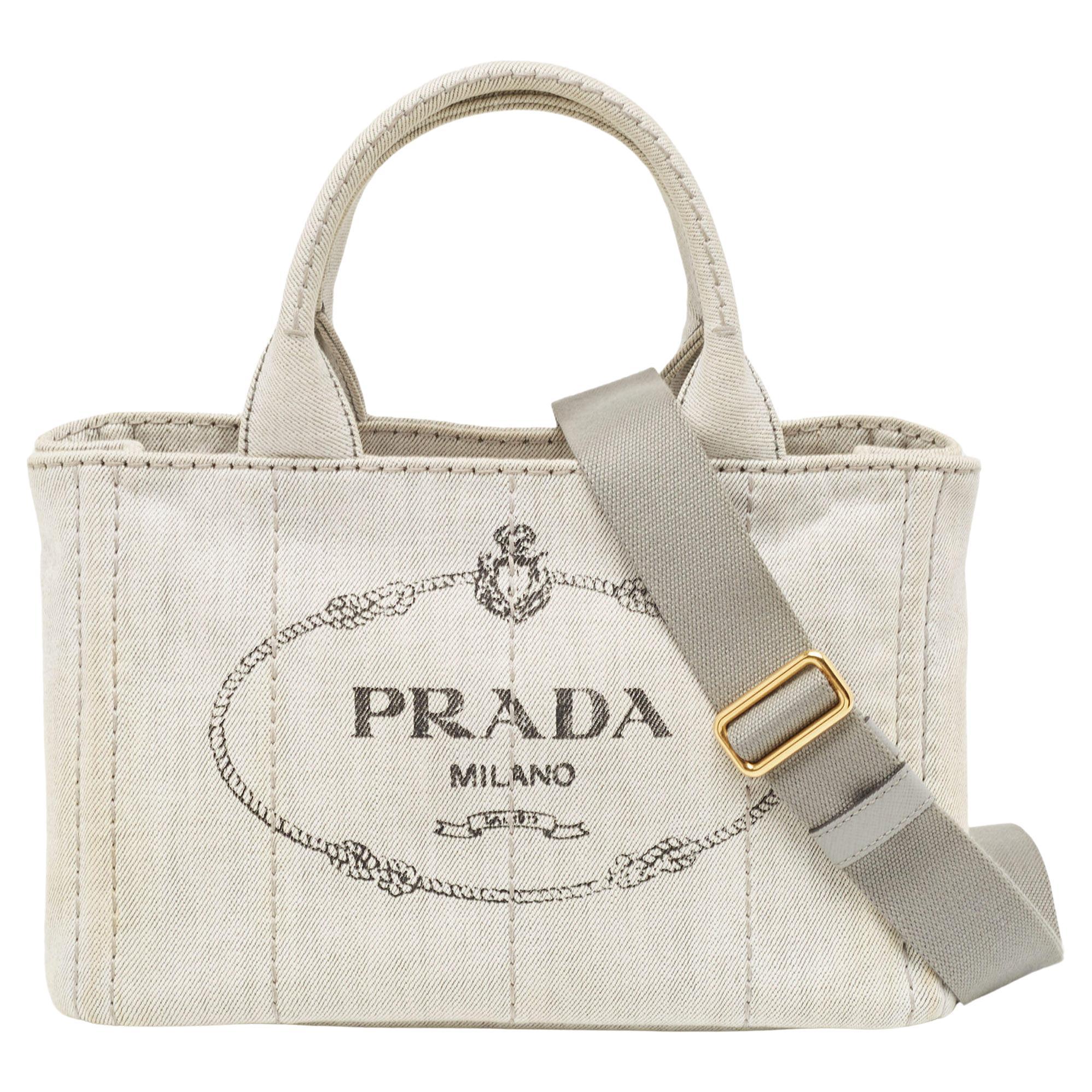 Prada Grey/Black Denim Canapa Tote