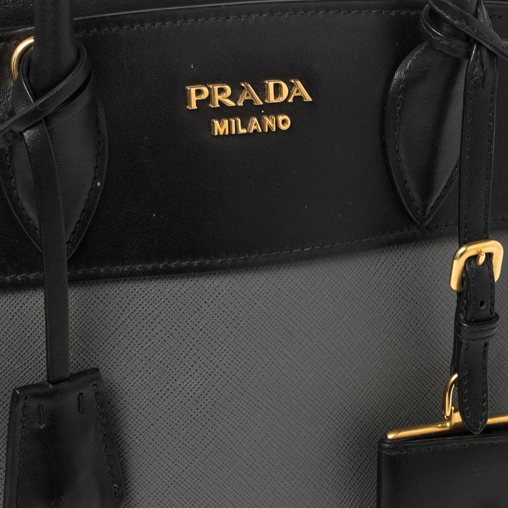 Prada Grey/Black Saffiano Lux and City Leather Small Esplanade Tote 3