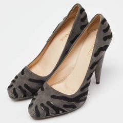Prada Grey/Black Suede Platform Pumps Size 38.5