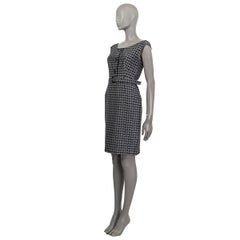PRADA grey & black wool HOUNDSTOOTH BELTED SLEEVELESS Dress 38 XS