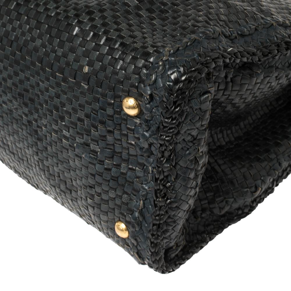 Prada Grey/Black Woven Leather Madras Tote 5