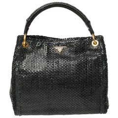 Prada Grey/Black Woven Leather Madras Tote