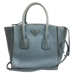 Prada Grey-Blue Leather 2way Tote Bag with Strap  862026