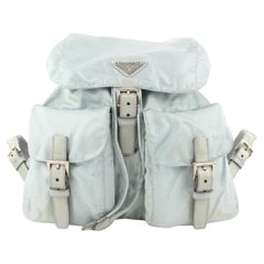 Vintage Prada Grey-Blue Tessuto Nylon Twin Pocket Backpack 665pr317