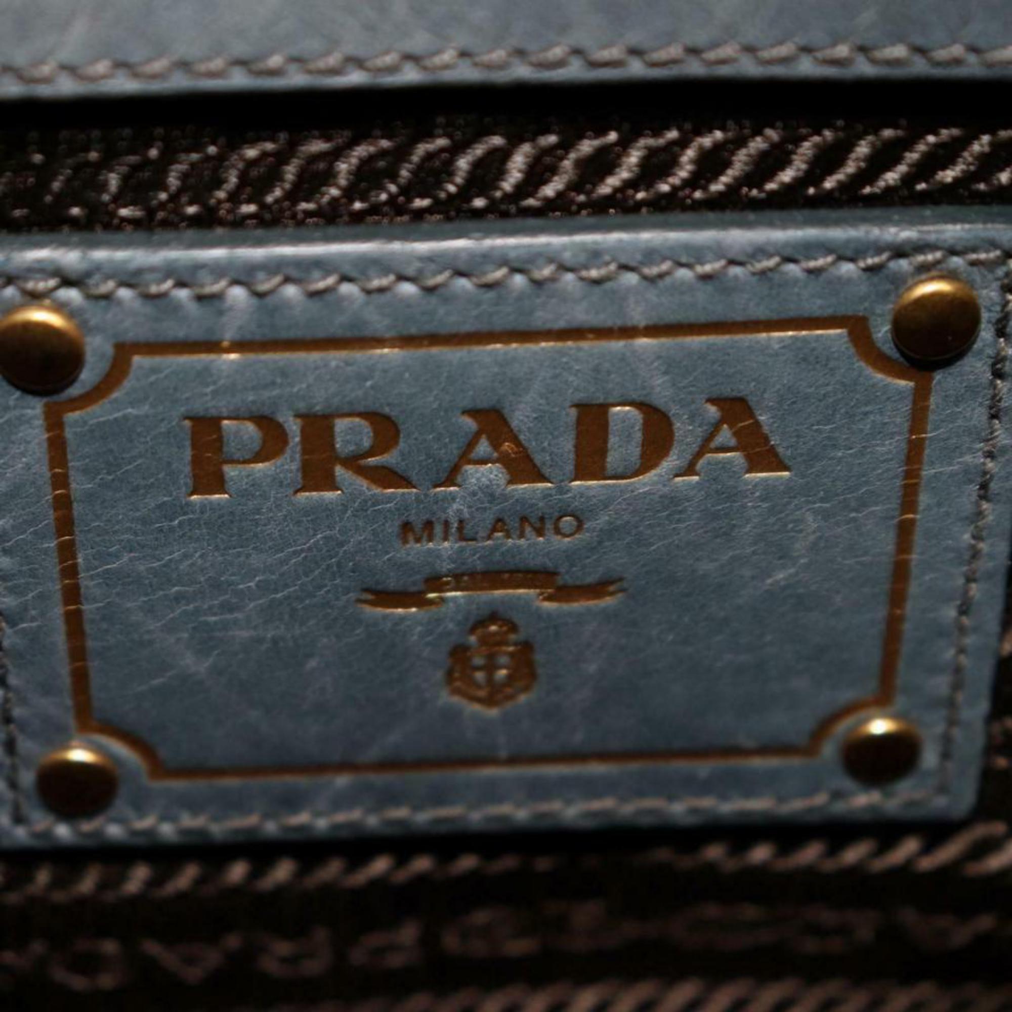 Prada Grey-blue Zip Hobo 870353 Gray Leather Shoulder Bag For Sale 5