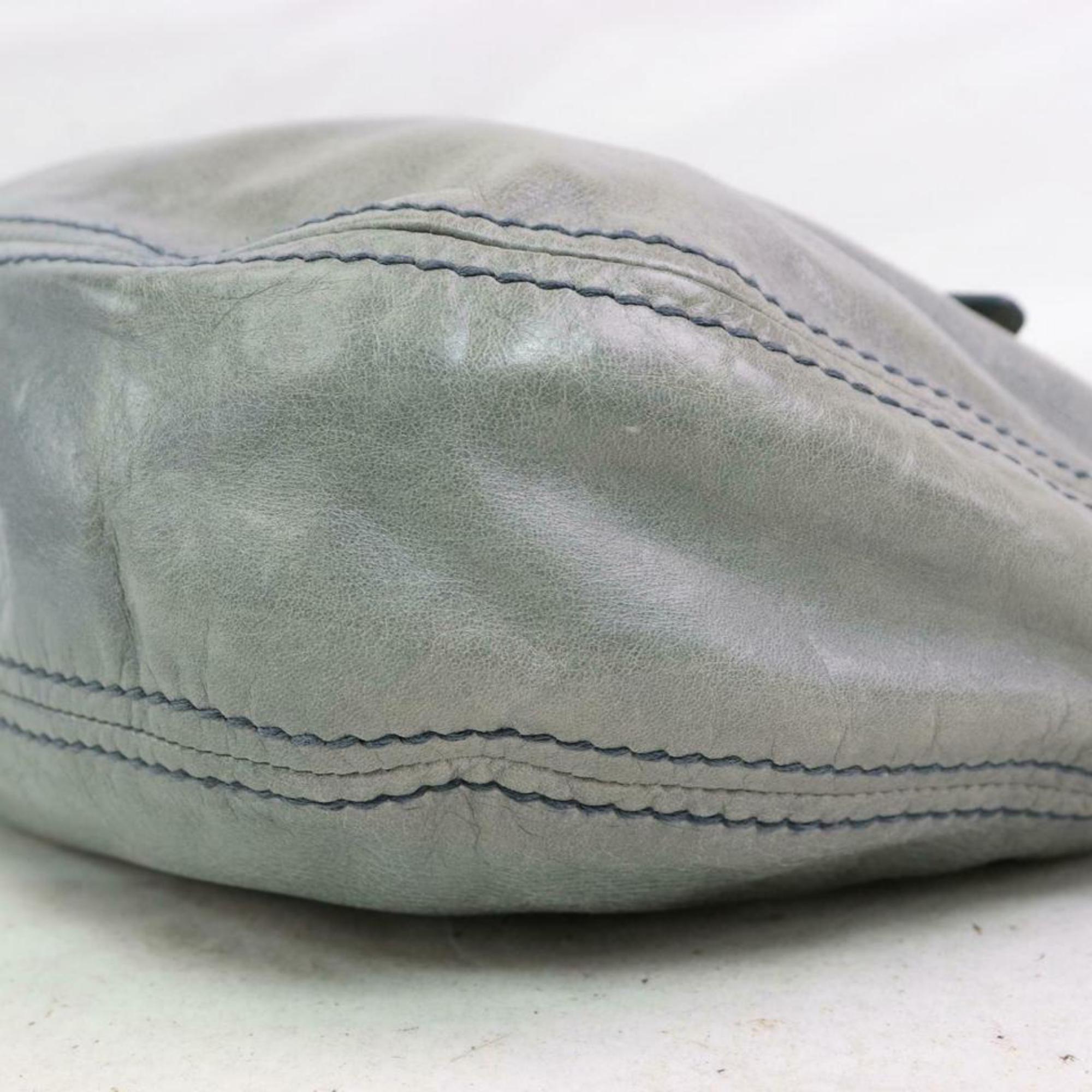 Prada Grey-blue Zip Hobo 870353 Gray Leather Shoulder Bag For Sale 7