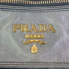 Prada Grey-blue Zip Hobo 870353 Gray Leather Shoulder Bag