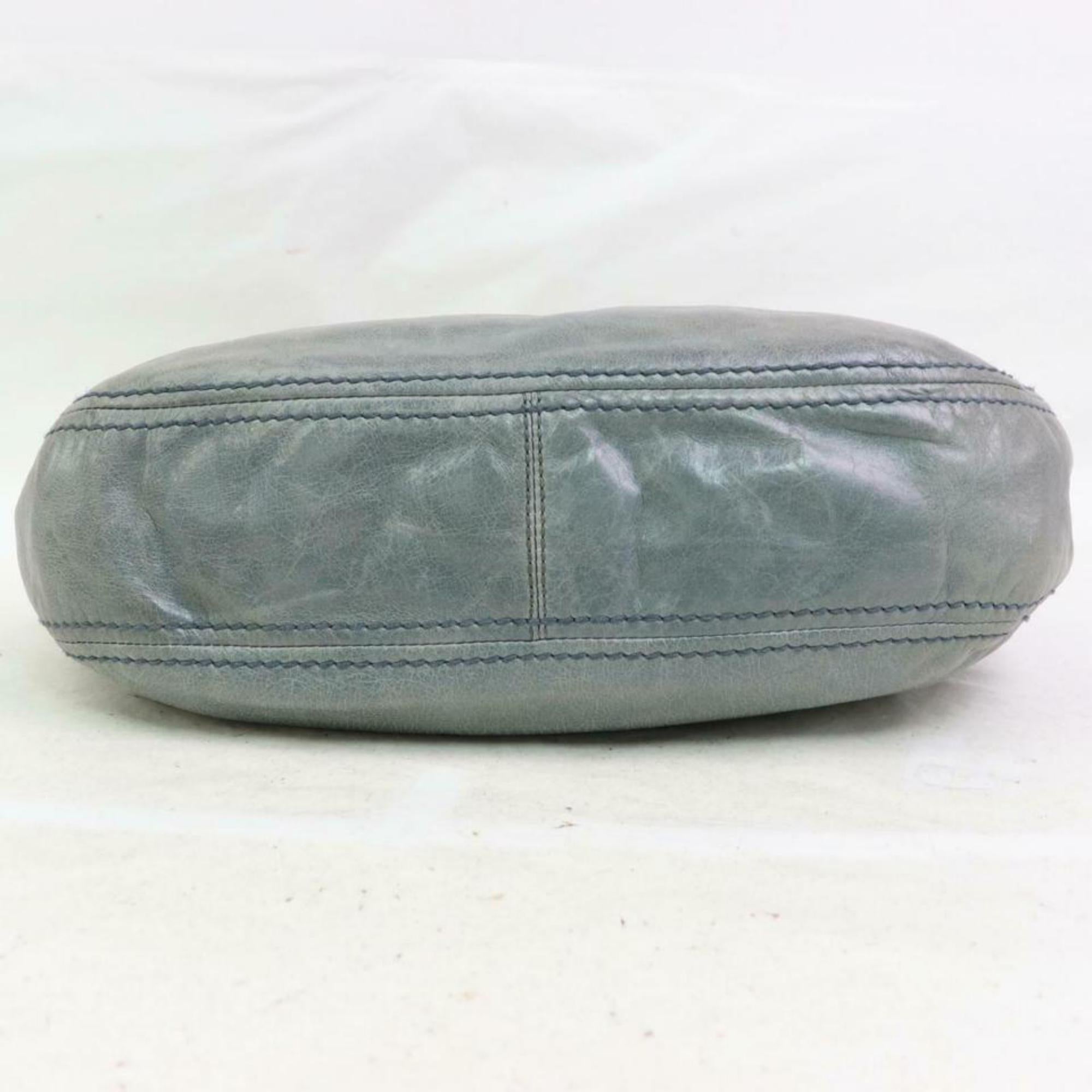 Prada Grey-blue Zip Hobo 870353 Gray Leather Shoulder Bag For Sale 2