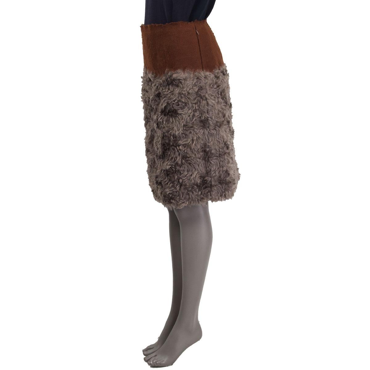 Brown PRADA grey & brown mohair & cotton COLORBLOCK Skirt 38 XS