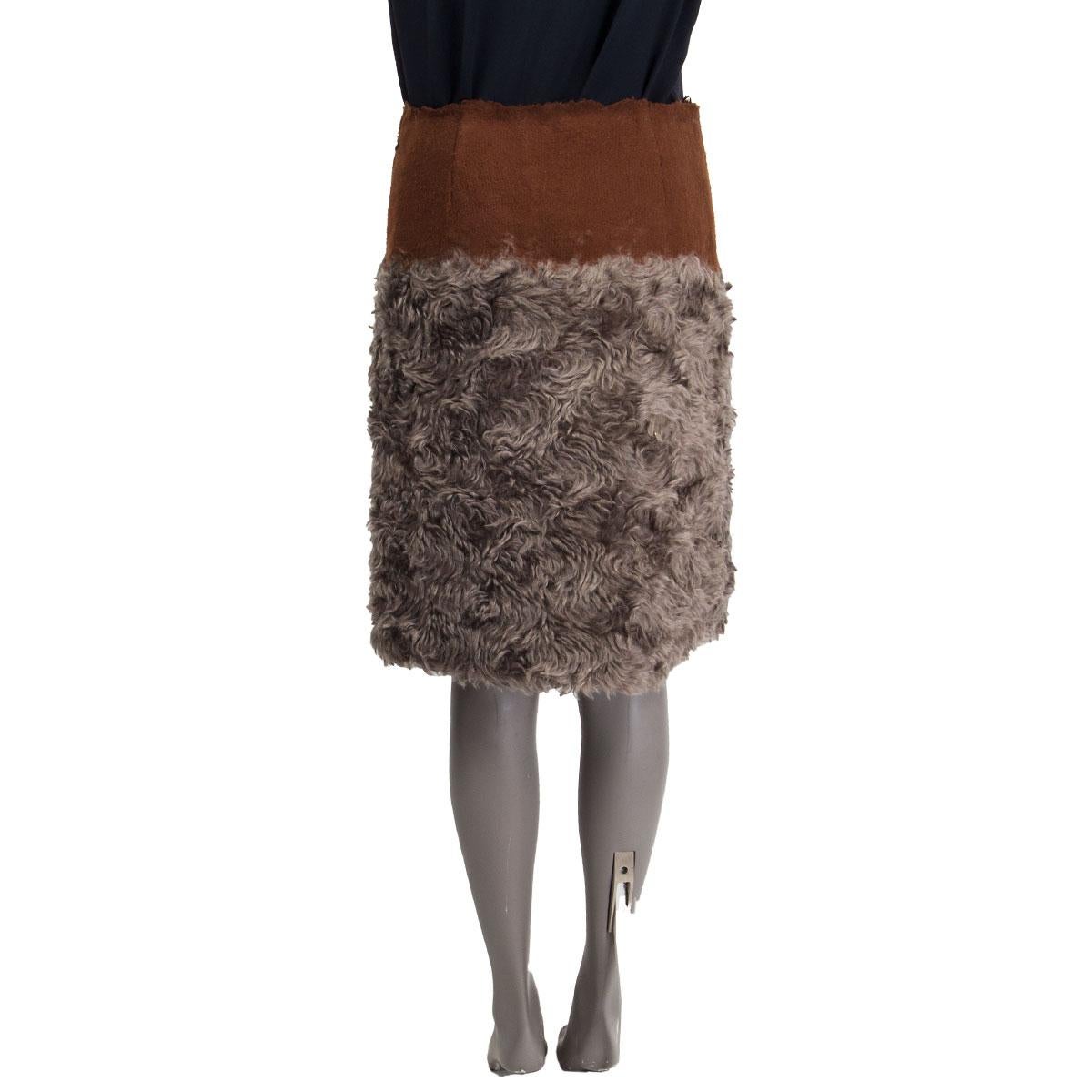 PRADA grey & brown mohair & cotton COLORBLOCK Skirt 38 XS In Excellent Condition In Zürich, CH
