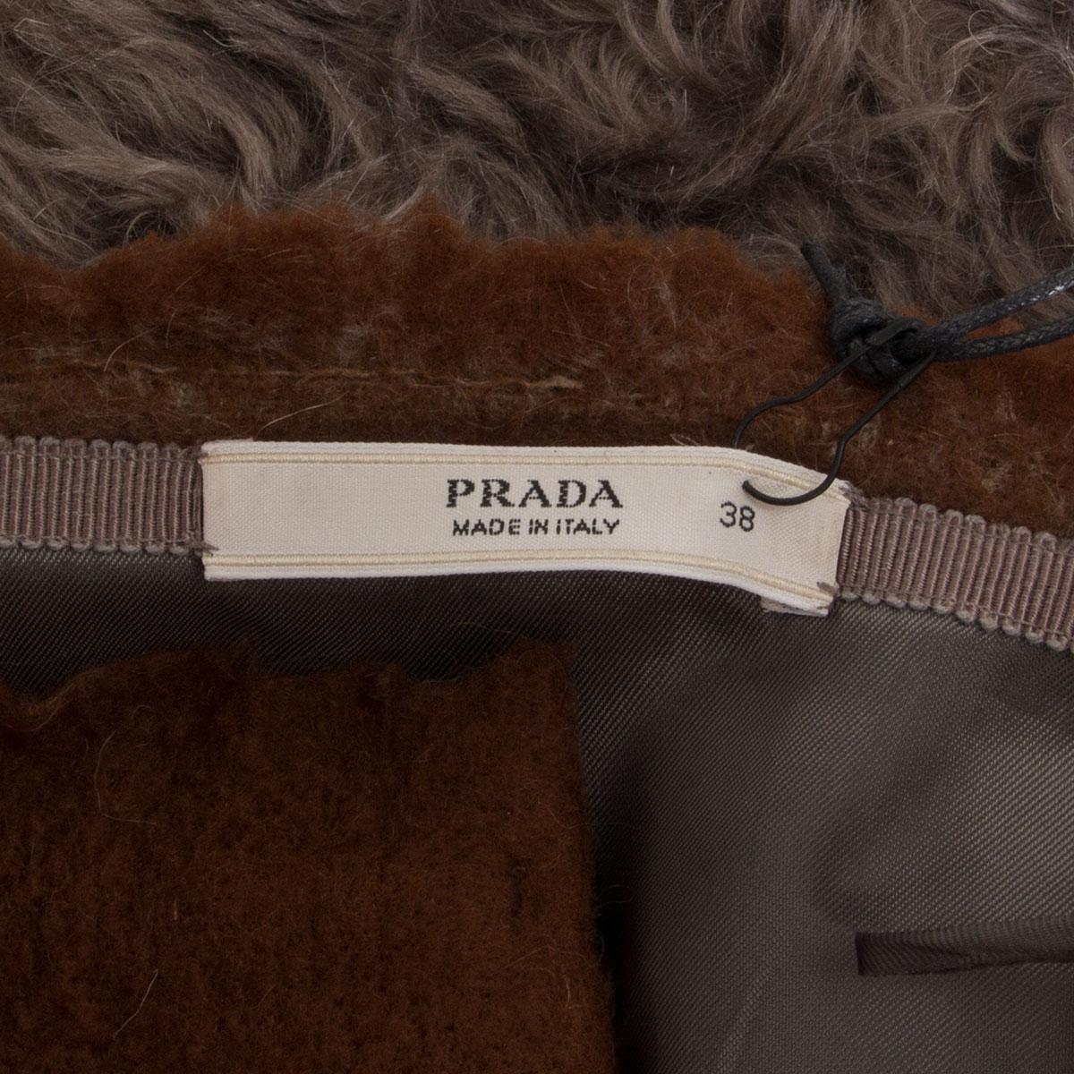 Women's PRADA grey & brown mohair & cotton COLORBLOCK Skirt 38 XS