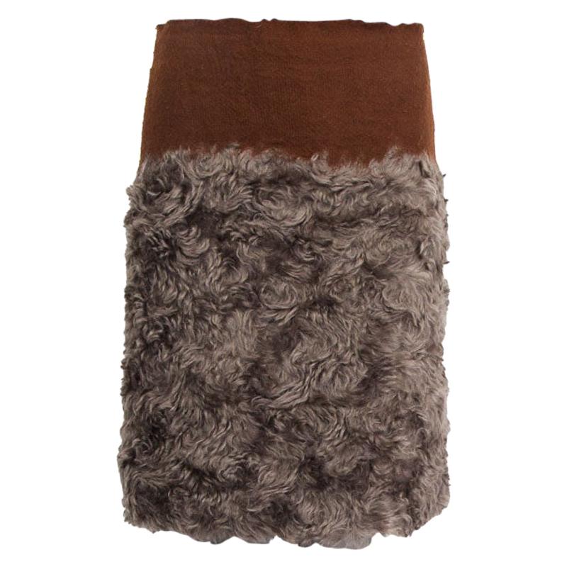 PRADA grey & brown mohair & cotton COLORBLOCK Skirt 38 XS