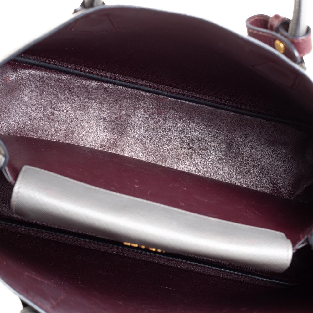 Prada Grau/Burgund Saffiano Cuir Leder Medium Double Handle Tote 1