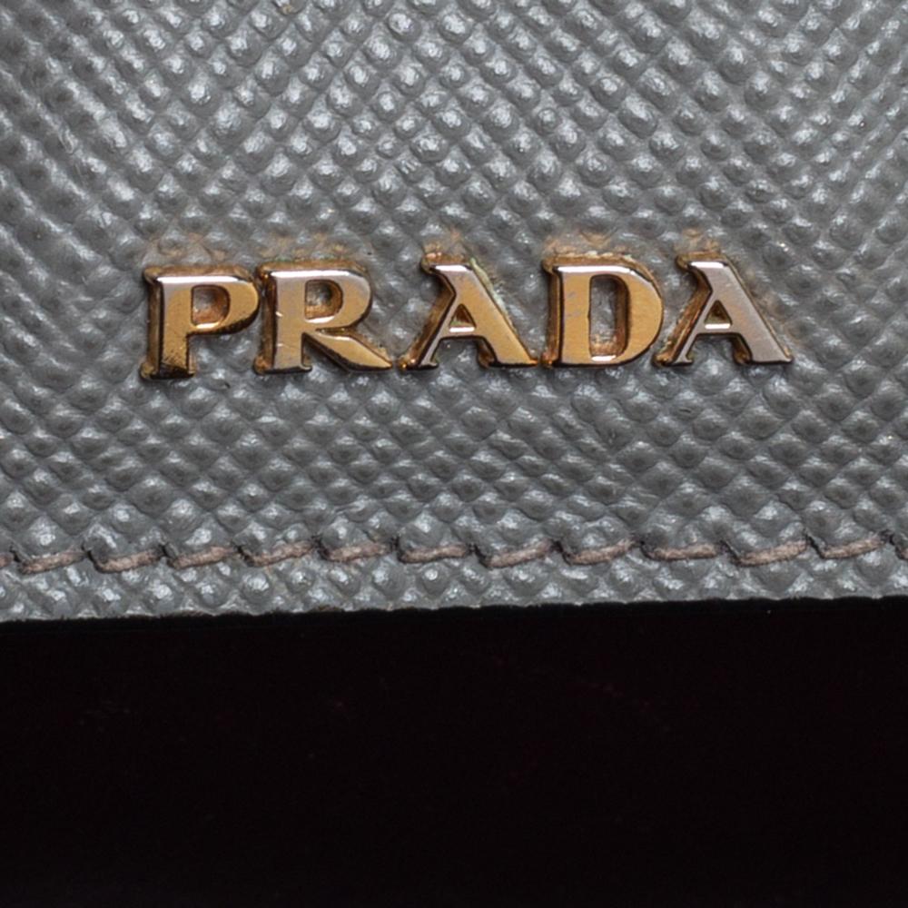 Gray Prada Grey/Burgundy Saffiano Cuir Leather Medium Double Handle Tote