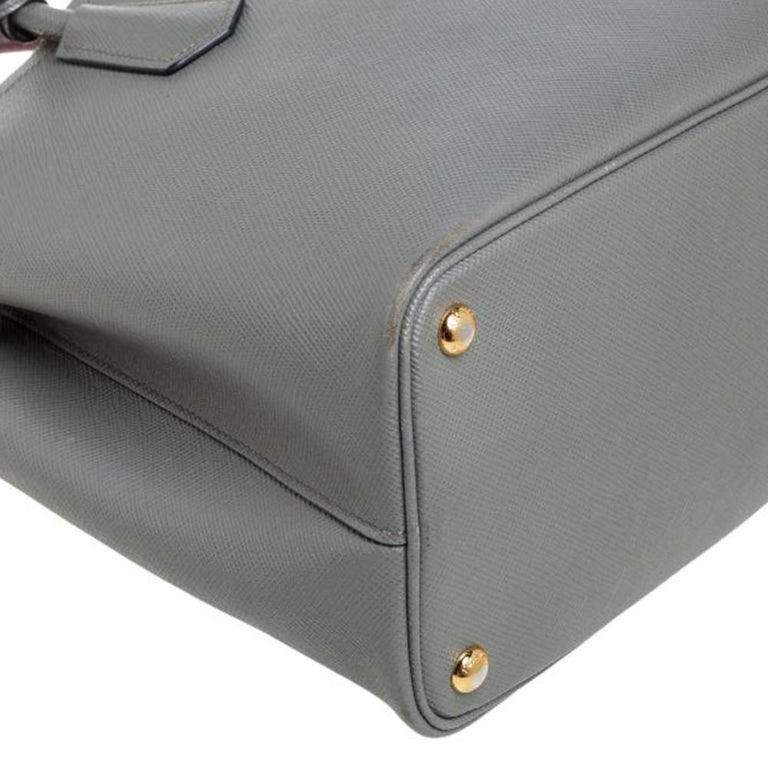 Prada Grey/Burgundy Saffiano Cuir Leather Medium Double Handle