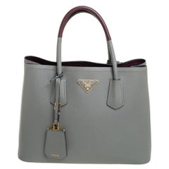 Prada Grau/Burgund Saffiano Cuir Leder Medium Double Handle Tote